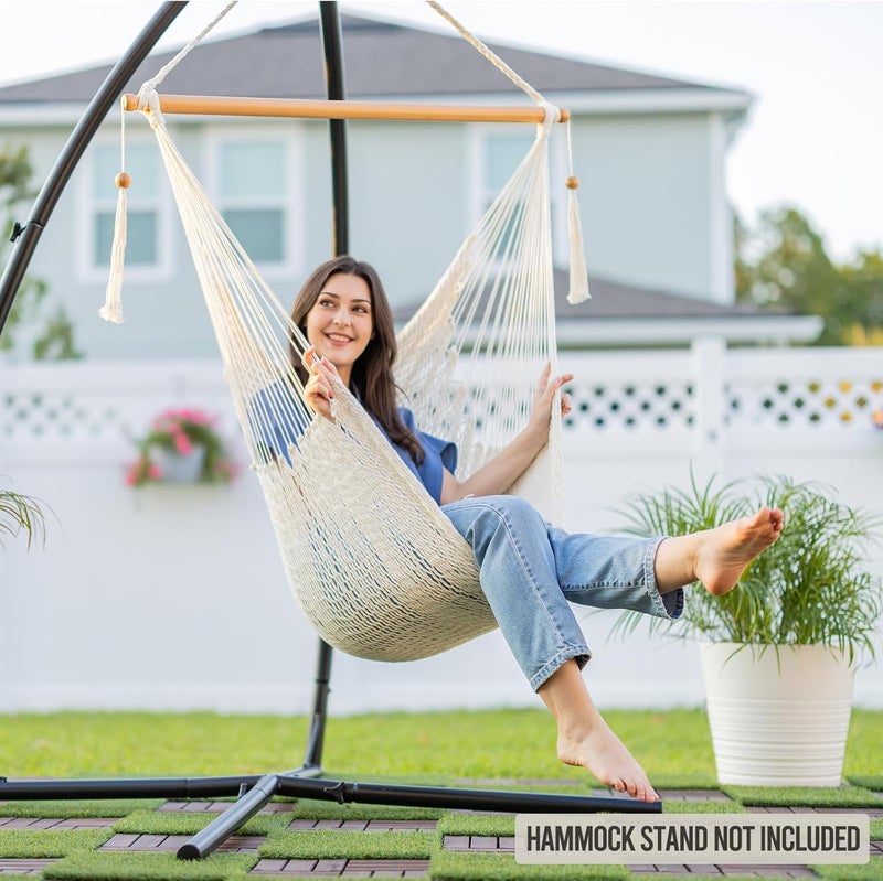 JoyView Hammock Chair with Spreader Bar Caribbean Hammock Swing Chair 300 LBS Weight Capacity XL Rope Hanging Chair for Outdoor Indoor Garden Yard - Black - Image 2